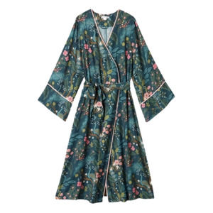 Rifle Paper Co. x SummerSalt Emerald Peacock Cloud 9 Midi Robe & Matching Slip